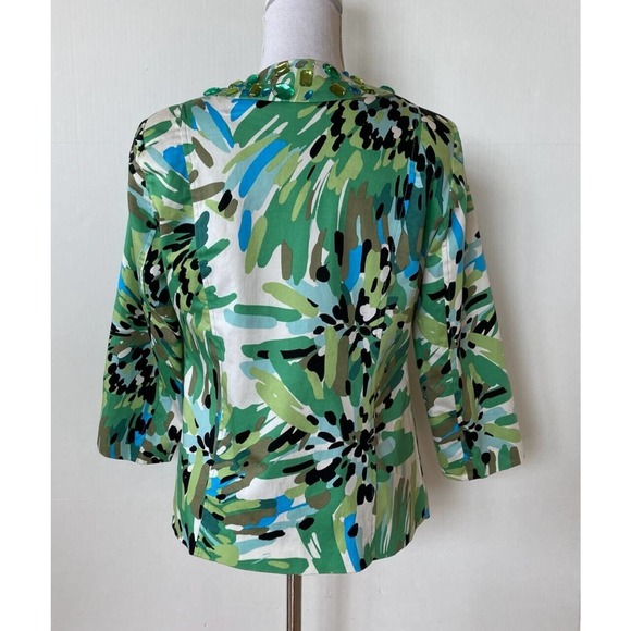 Trenz by Theresa Renz Sz S Jacket Greens and Blues Jeweled Neck Bling 3/4 Sleeve - Picture 4 of 8
